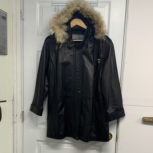 Women's Black Leather Jacket with Fur Trim